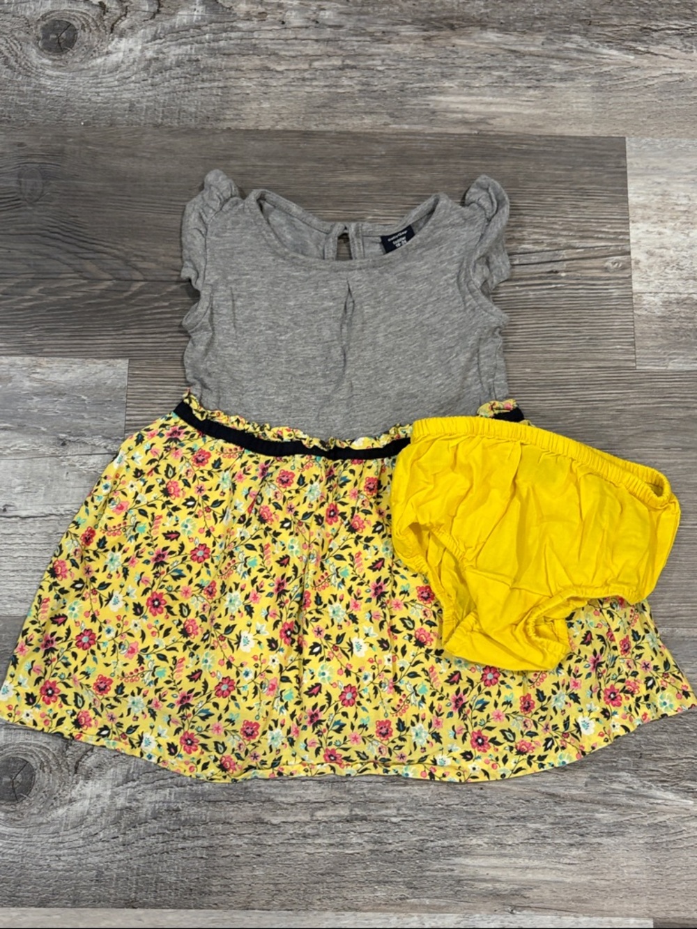 BabyGAP Gray Top with Yellow Floral Skirt and Yellow Bloomers Dress Set